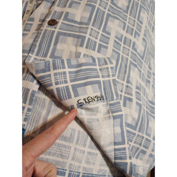 Tommy Bahama Silk shirt Textured Short Sleeve Blue Square Print 2X-Large - Picture 10 of 10